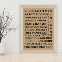 Filipijns voedsel zwart & bruin typografie Poster