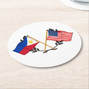 Filipijnse Amerikaanse vlag Filipijns erfgoed Vint Ronde Kartonnen Onderzetter