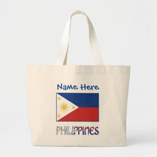 Filipijnse Filipijnse Vlag Blauw Personalisatie Grote Tote Bag