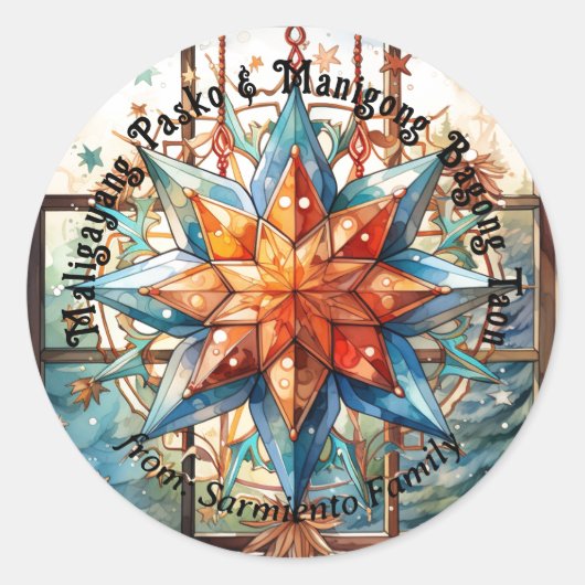 Filipijnse Kerstlantaarn: Parol Paskong Pinoy Ronde Sticker (Voorkant)