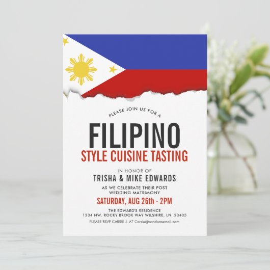 Filipijnse keuken | Party Flag Witte Uitnodiging (Staand voorkant)
