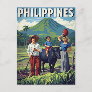 Filipijnse Rijstveld Familie Retro Briefkaart