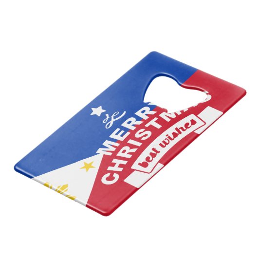 Filipijnse Vlag Kerstmis: Prettig Kerstfeest & Het Creditkaart Flessenopener (Voorkant Gekanteld)