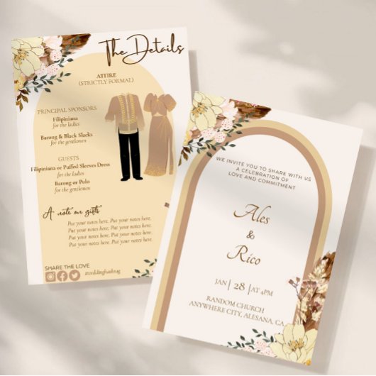 Filipiniana Filippijnse bruiloft uitnodiging Boho