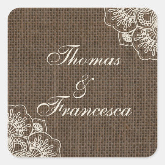 Filipiniana Kant op Burlap rustieke bruiloft Stick Vierkante Sticker