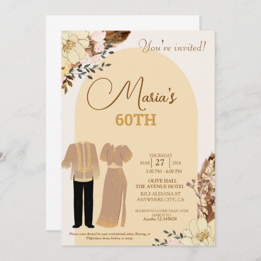 Filipiniana Thema Uitnodiging voor verjaardag Fili (Voorkant / Achterkant)