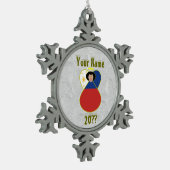 Filipino Angel Black Hair gekleed onder vlag Tin Sneeuwvlok Ornament (Links)