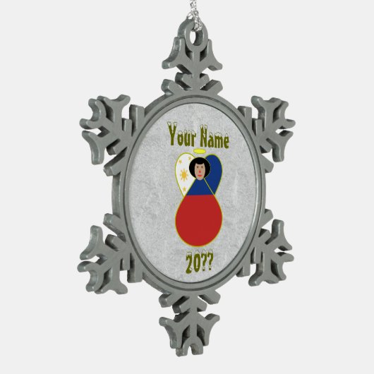 Filipino Angel Black Hair gekleed onder vlag Tin Sneeuwvlok Ornament (Links)