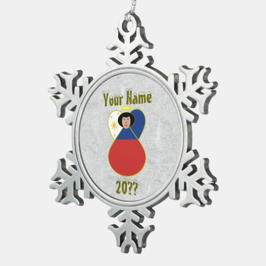 Filipino Angel Black Hair gekleed onder vlag Tin Sneeuwvlok Ornament (Rechts)