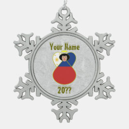Filipino Angel Black Hair gekleed onder vlag Tin Sneeuwvlok Ornament