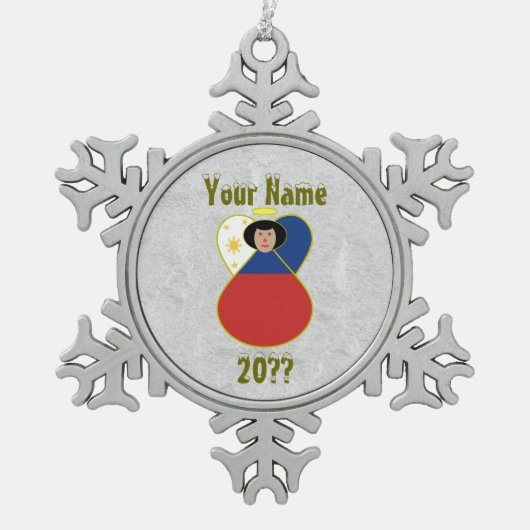 Filipino Angel Black Hair gekleed onder vlag Tin Sneeuwvlok Ornament (Voorkant)