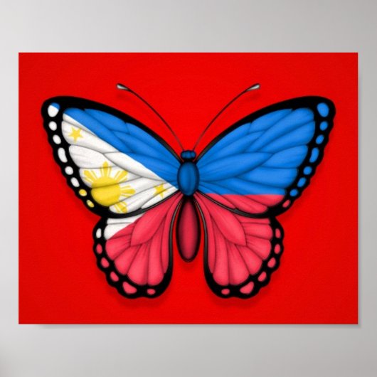 Filipino Butterfly vlag op rood Poster (Voorkant)