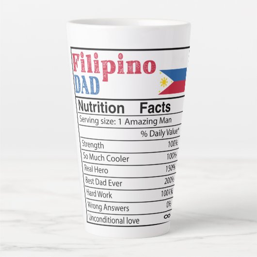 Filipino Dad Nutrition Facts Vaderdag Gift Dad Latte Mok (Voorkant)