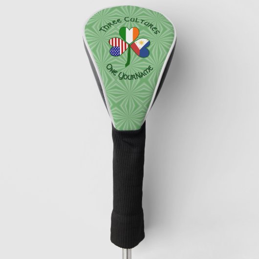 Filipino Irish American Flags Shamrock Jouw naam Golfheadcover (Voorkant)