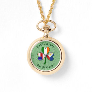 Filipino Irish American Flags Shamrock Jouw naam Horloge