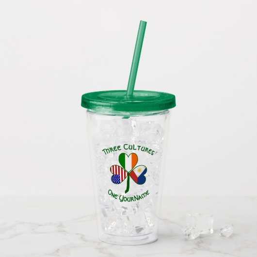 Filipino Irish American Flags Shamrock Personalize Acryl Drinkbeker (Achterkant ijs)