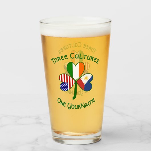 Filipino Irish American Flags Shamrock Personalize Glas (Voorkant gevuld)