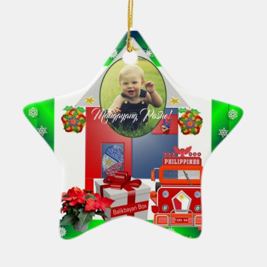 Filipino Parol, vlag, Balikbayan Box, Jeepney Keramisch Ornament (Voorkant)