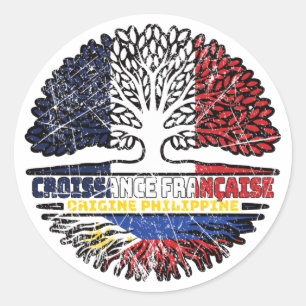 Filipino Philippines French France Tree Roots Flag Ronde Sticker