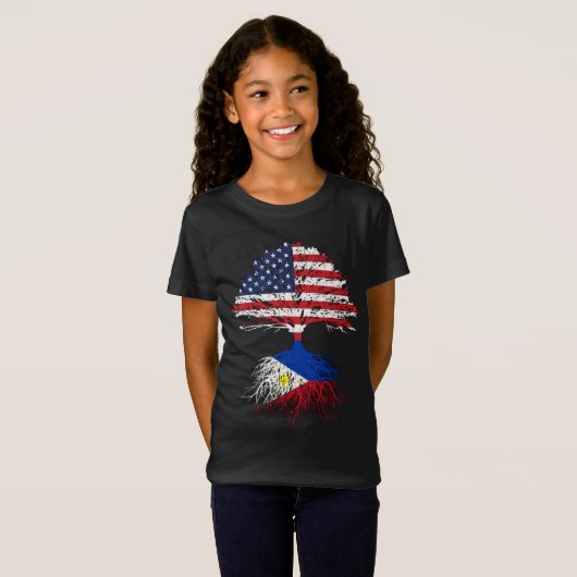 Filipino Roots American Grown Filipijnen Vlag GIF T-shirt (Voorkant volledig)