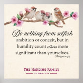 Filippensen 2:3 Vogels & Bloesems Familie Schriftu Poster (Voorkant)