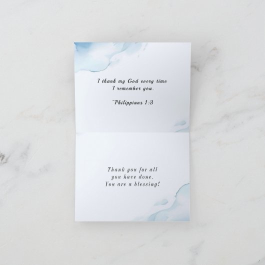 Filippenzen 1:2-3 Genade en vrede voor u Bijbel Bedankkaart (Binnen)