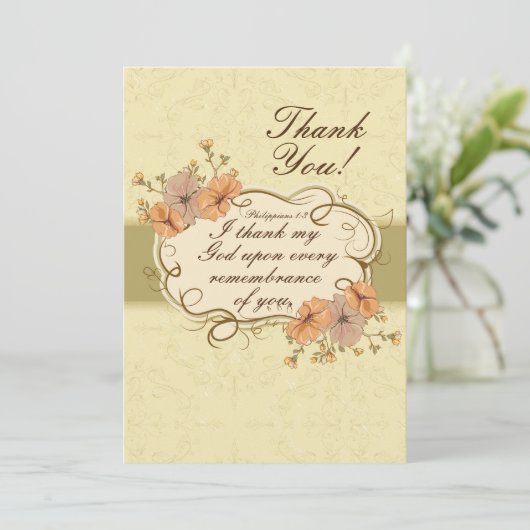 Filippenzen 1:3 Ik dank God ter gedachtenis aan u Bedankkaart (Staand voorkant)