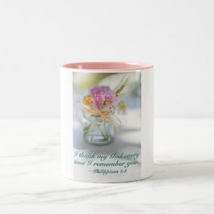 Filippenzen 1:3 Ik dank God voor u, bloemen Tweekleurige Koffiemok