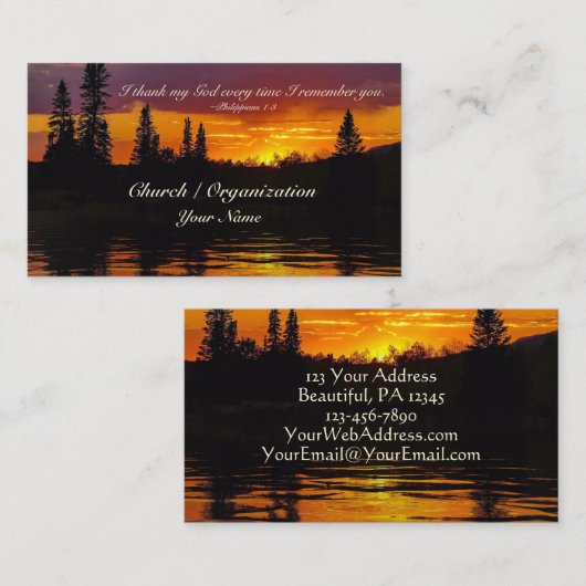 Filippenzen 1:3 Ik dank mijn God, zonsondergang ov Visitekaartje (Voorkant / Achterkant)