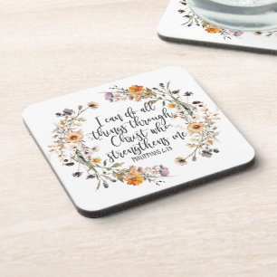 Filippenzen 4:13 Bijbel Schrift Verse Bloemen Boho Bier Onderzetter