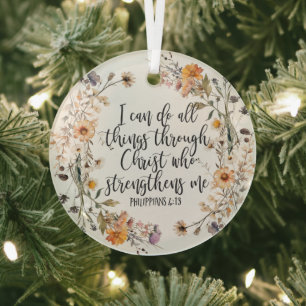 Filippenzen 4:13 Bijbel Schrift Verse Bloemen Boho Glas Ornament