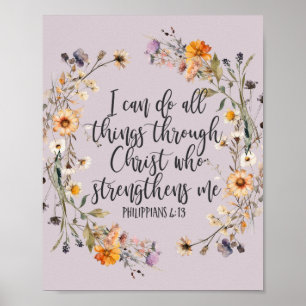 Filippenzen 4:13 Bijbel Schrift Verse Bloemen Boho Poster