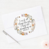 Filippenzen 4:13 Bijbel Schrift Verse Bloemen Boho Ronde Sticker (Envelop)