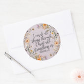Filippenzen 4:13 Bijbel Schrift Verse Bloemen Boho Ronde Sticker (Envelop)