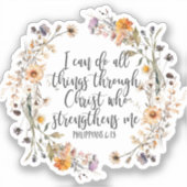 Filippenzen 4:13 Bijbel Schrift Verse Bloemen Boho Sticker (Voorkant)
