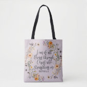 Filippenzen 4:13 Bijbel Schrift Verse Bloemen Boho Tote Bag (Voorkant)