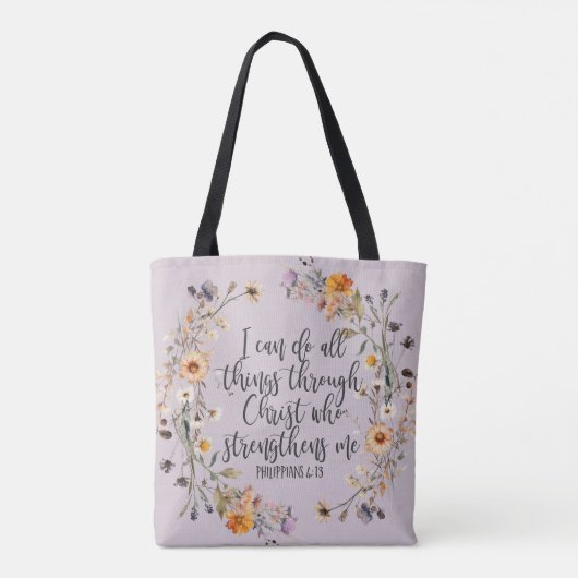Filippenzen 4:13 Bijbel Schrift Verse Bloemen Boho Tote Bag (Achterkant)