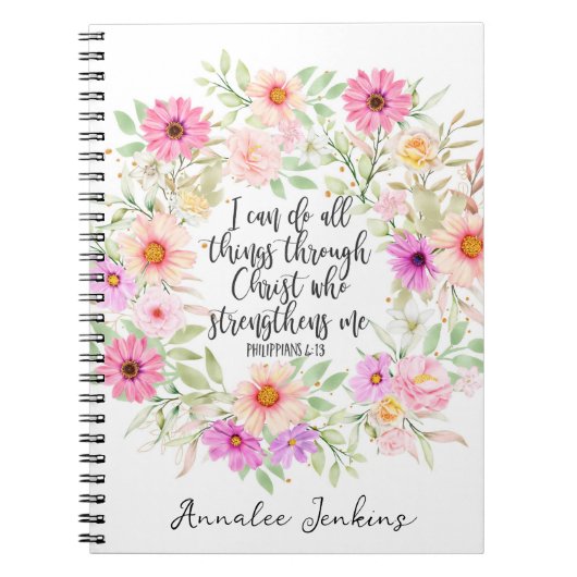 Filippenzen 4:13 Bijbel Schrift Verse Bloemen Notitieboek (Voorkant)
