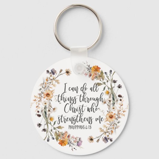 Filippenzen 4:13 Bijbel Schrift Verse Bloemen Sleutelhanger (Voorkant)