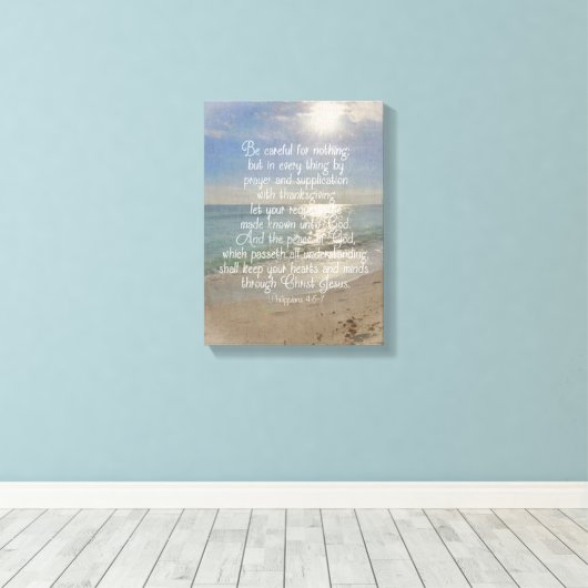 Filippenzen 4:13 Bijbelvers Strand Christelijke ku Canvas Afdruk (Insitu (Houten vloer))