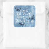 Filippenzen 4:13 blauw vlinder ontwerp vierkante sticker (Tas)