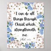 Filippenzen 4:13 Blauwe hortensia Sterk Bijbelcita Poster (Voorkant)