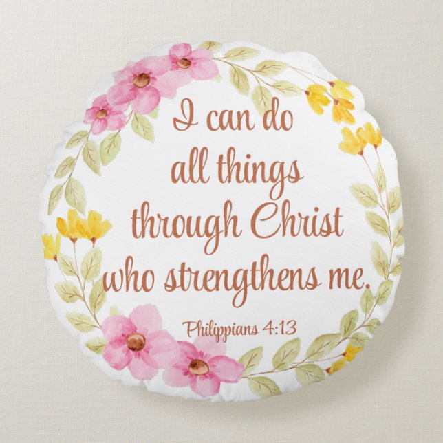 Filippenzen 4:13 Roze en gele bloemen Rond Kussen (Voorkant)