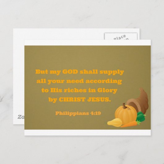 Filippenzen 4:19 Maar mijn God zal al uw Briefkaart (Voorkant / Achterkant)