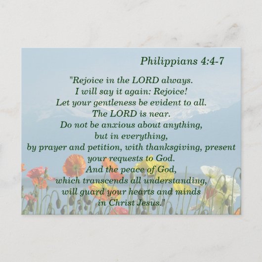 Filippenzen 4:4-7 Wees niet angstig Briefkaart (Voorkant)