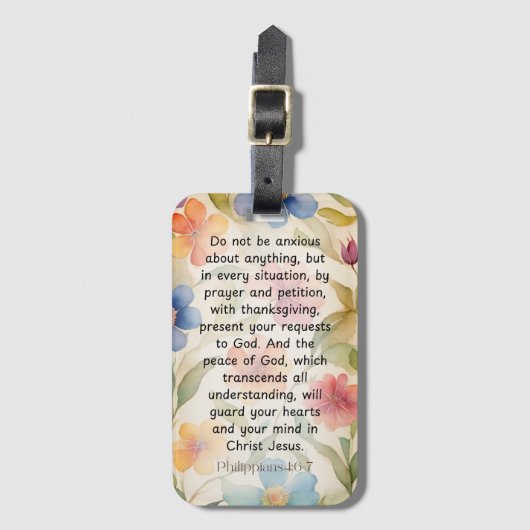 Filippenzen 4:6-7 Christelijk Bijbelvers Waterverf Bagagelabel (Voorkant (verticaal))