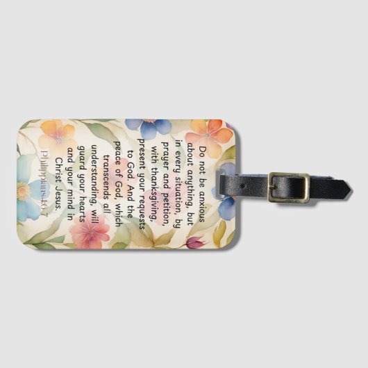 Filippenzen 4:6-7 Christelijk Bijbelvers Waterverf Bagagelabel (Voorkant (horizontaal))