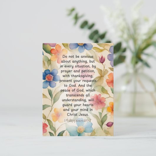 Filippenzen 4:6-7 Christelijk Bijbelvers Waterverf Briefkaart (Staand voorkant)