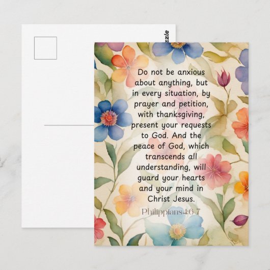 Filippenzen 4:6-7 Christelijk Bijbelvers Waterverf Briefkaart (Voorkant / Achterkant)