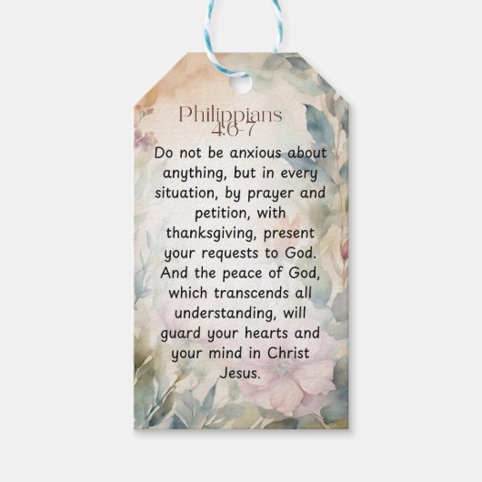 Filippenzen 4:6-7 Christelijk Bijbelvers Waterverf Cadeaulabel (Voorkant)